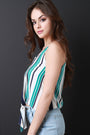 Sleeveless Self-Tie Front Striped Top
