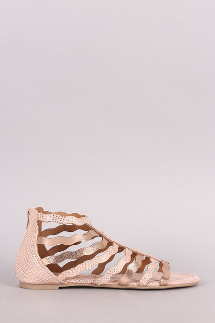 Qupid Metallic Wavy Strappy Gladiator Sandal