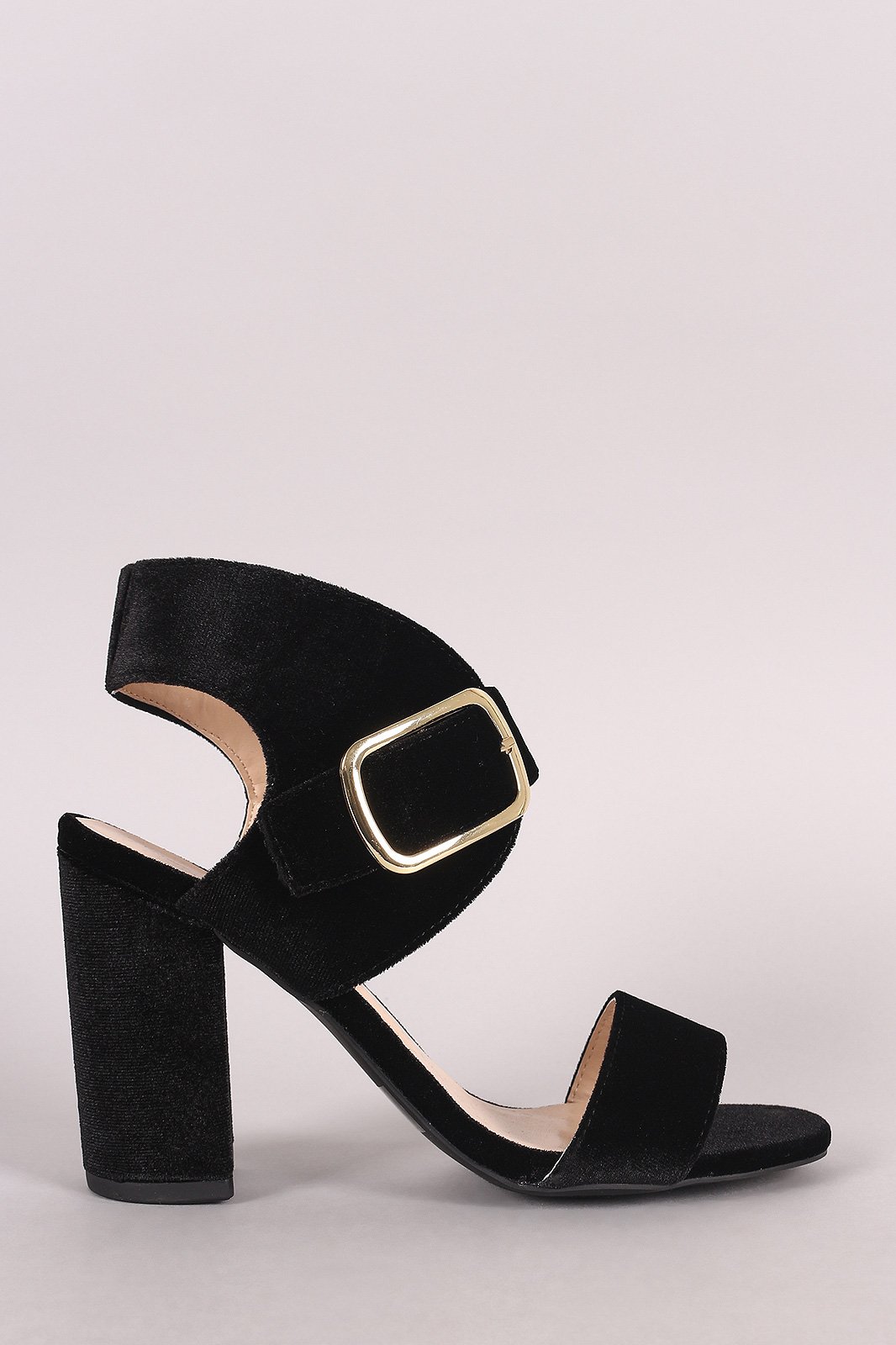 Qupid Velvet Ankle Cuff Chunky Heel