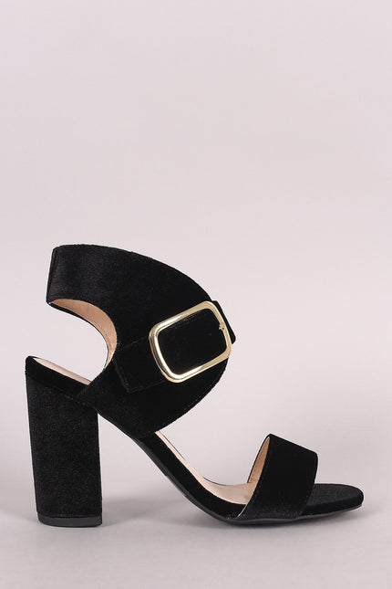 Qupid Velvet Ankle Cuff Chunky Heel
