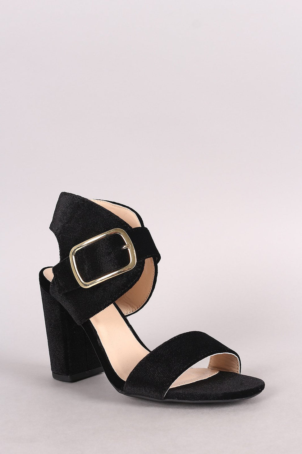 Qupid Velvet Ankle Cuff Chunky Heel