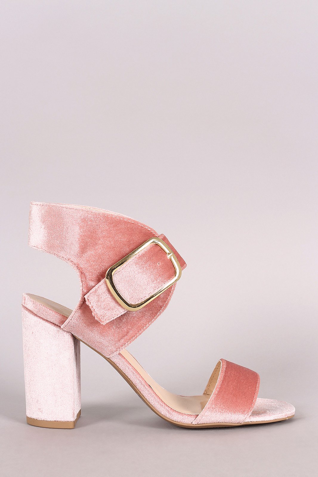 Qupid Velvet Ankle Cuff Chunky Heel