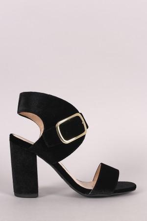 Qupid Velvet Ankle Cuff Chunky Heel