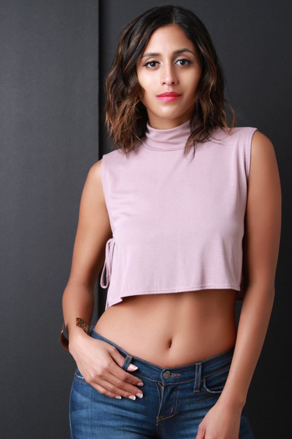 Simple Sleeveless Open Side Crop Top