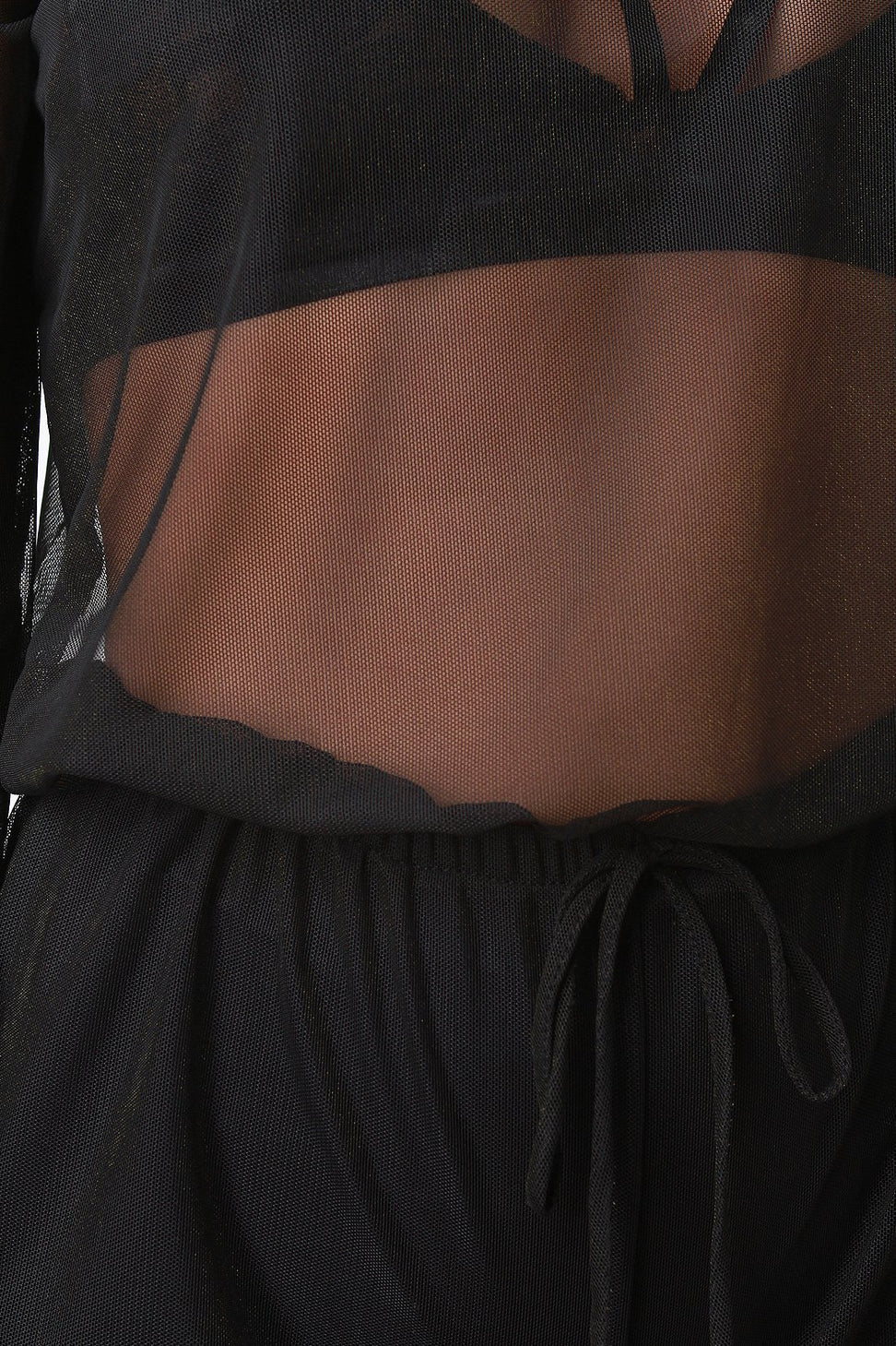 Semi-Sheer Mesh Long Sleeves Jumpsuit