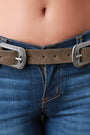 Etched Triangle Pattern Double Buckle Belt