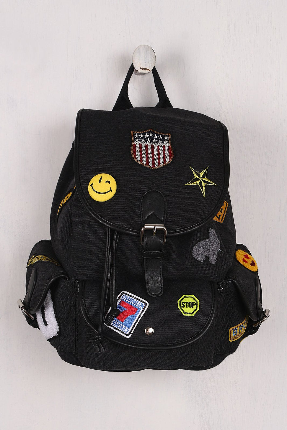 Multi Patches Canvas Drawstring Backpack - NoveltyOne