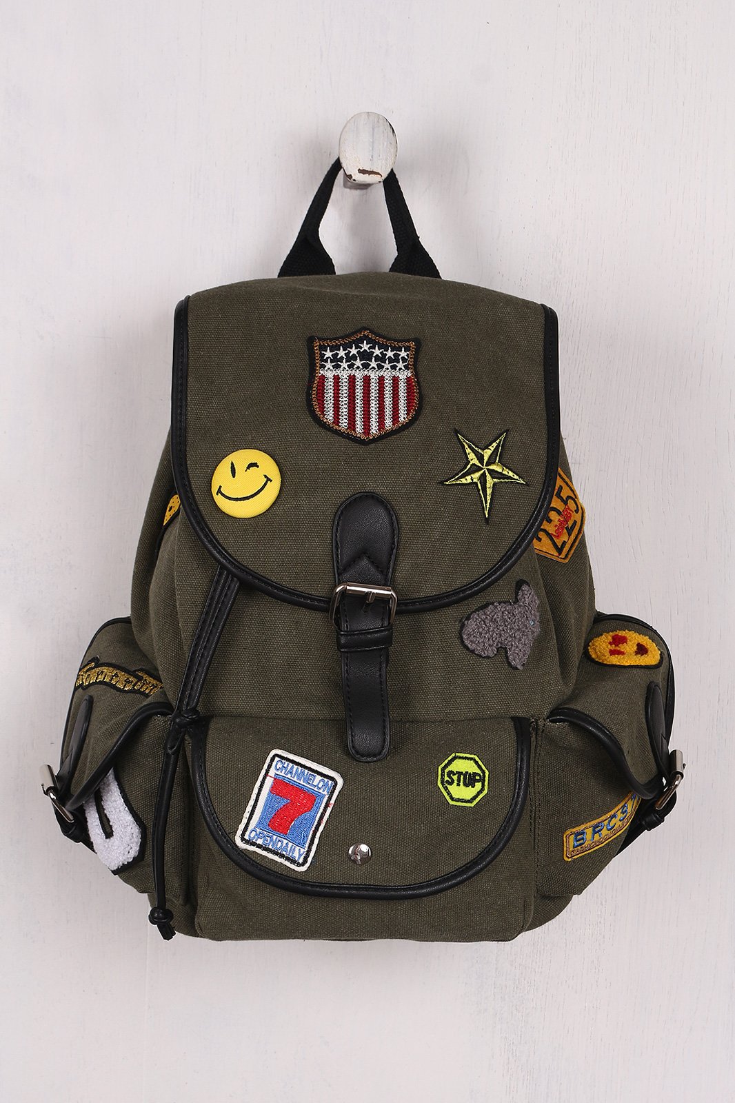 Multi Patches Canvas Drawstring Backpack - NoveltyOne