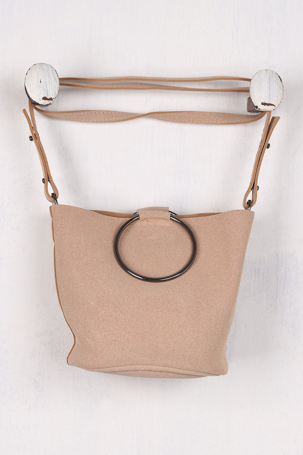 Vegan Nubuck Hoop Accent Crossbody Bag