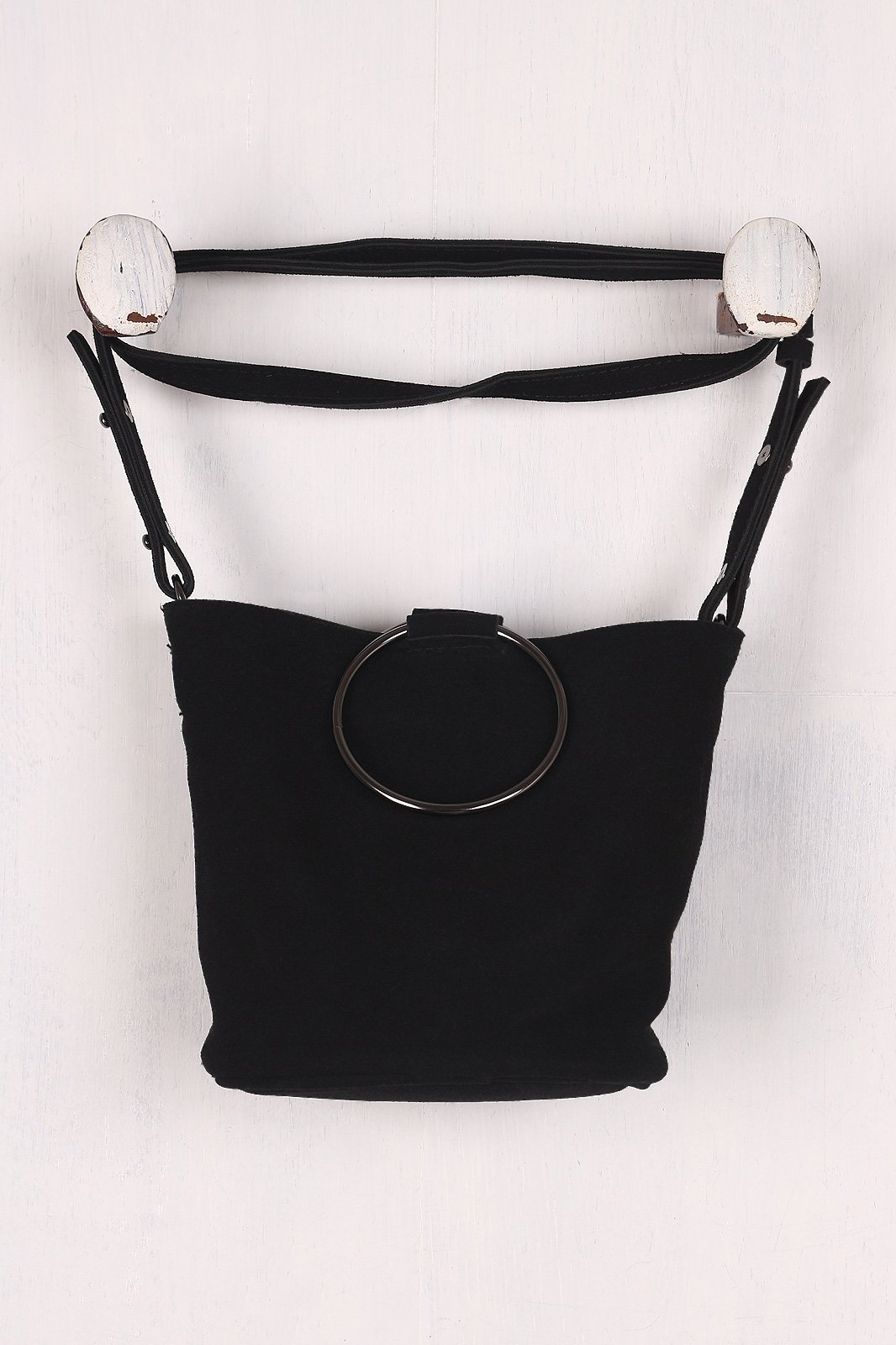 Vegan Nubuck Hoop Accent Crossbody Bag