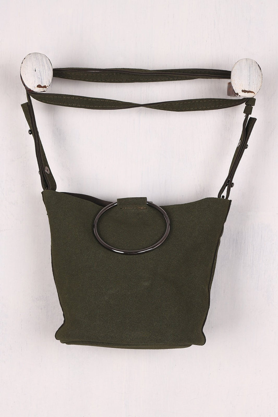 Vegan Nubuck Hoop Accent Crossbody Bag