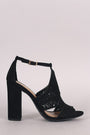 Bamboo Suede Perforated Shield Cutout Chunky Heel