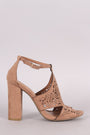Bamboo Suede Perforated Shield Cutout Chunky Heel