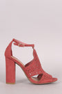 Bamboo Suede Perforated Shield Cutout Chunky Heel