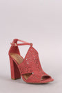 Bamboo Suede Perforated Shield Cutout Chunky Heel