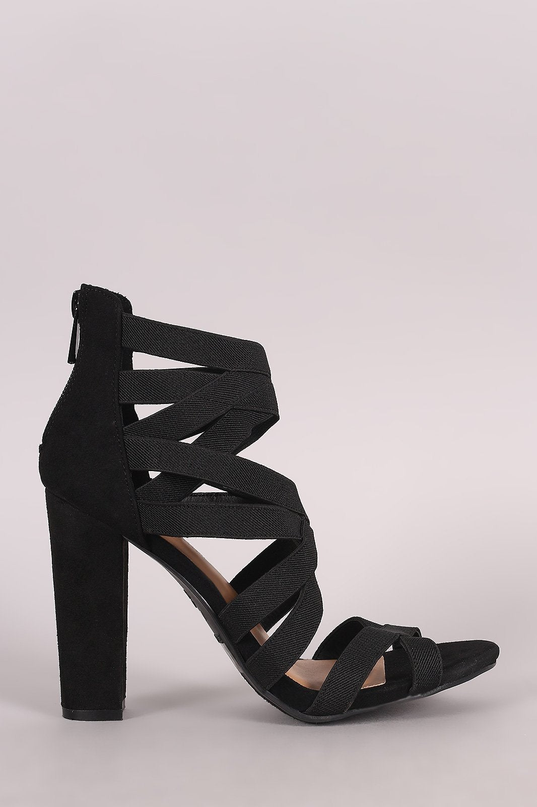 Bamboo Open Toe Strappy Chunky Heel