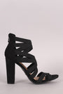 Bamboo Open Toe Strappy Chunky Heel