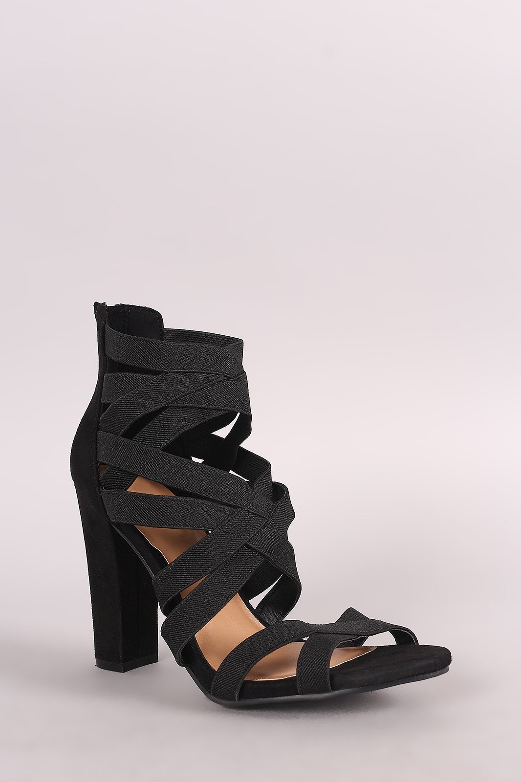 Bamboo Open Toe Strappy Chunky Heel