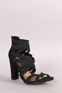 Bamboo Open Toe Strappy Chunky Heel