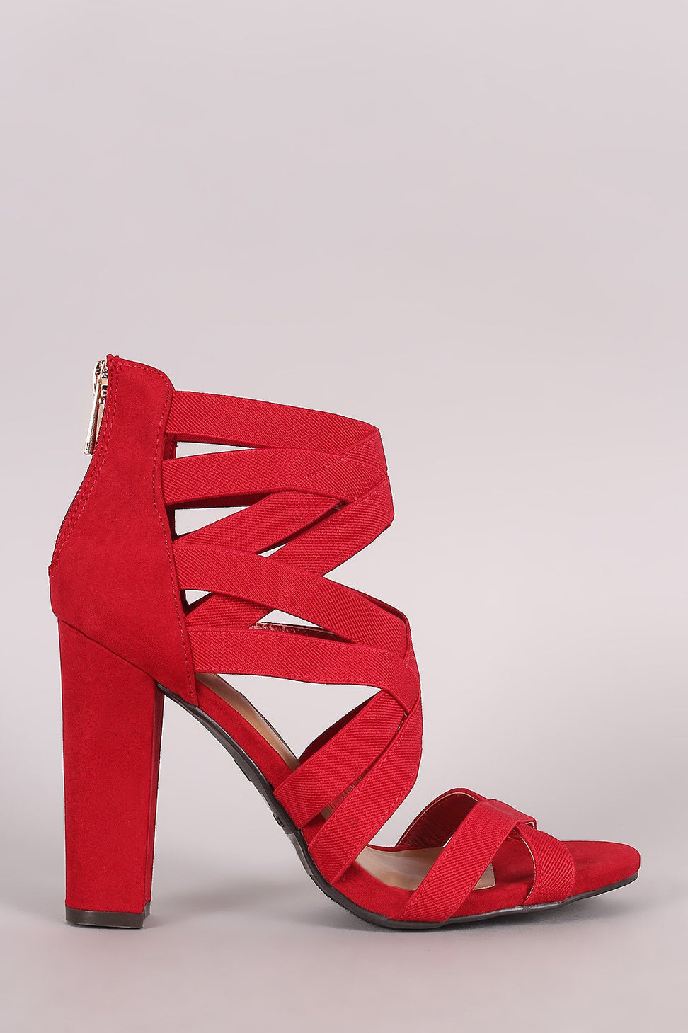Bamboo Open Toe Strappy Chunky Heel