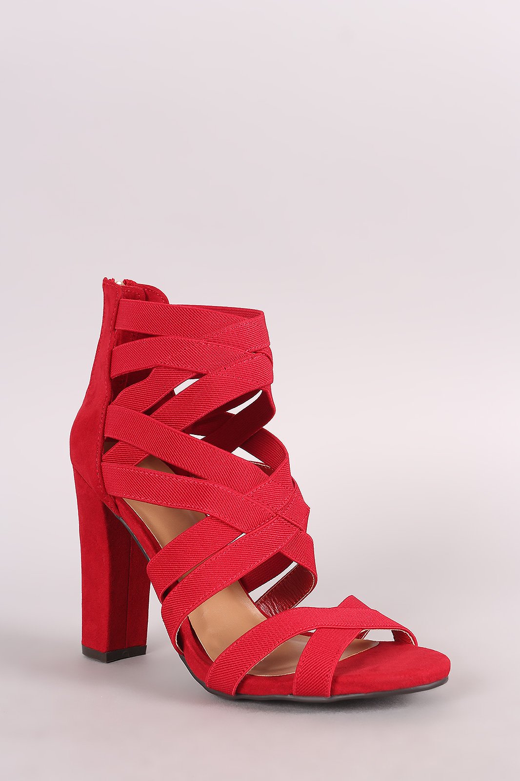 Bamboo Open Toe Strappy Chunky Heel