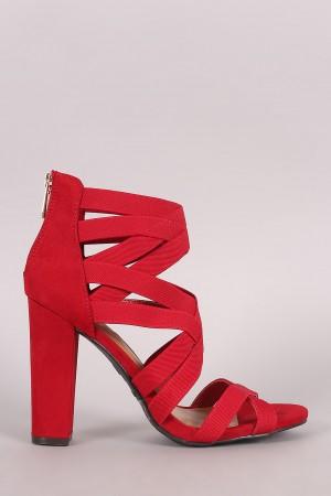 Bamboo Open Toe Strappy Chunky Heel