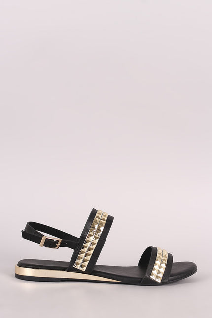 Bamboo Metallic Accent Double Band Slingback Flat Sandal