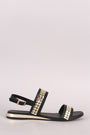 Bamboo Metallic Accent Double Band Slingback Flat Sandal