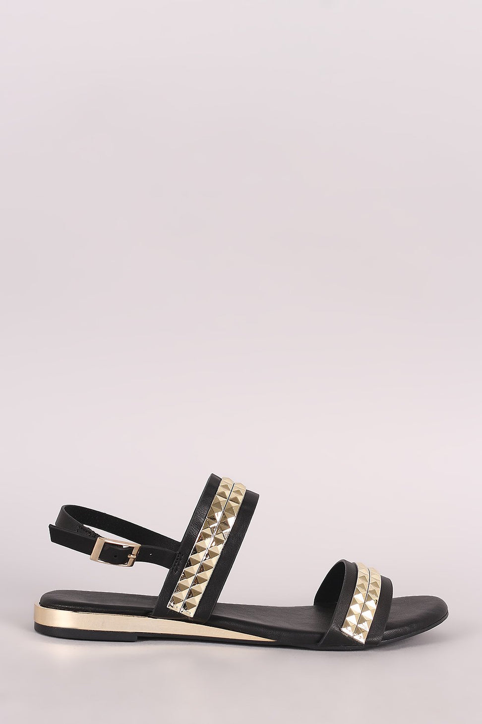 Bamboo Metallic Accent Double Band Slingback Flat Sandal