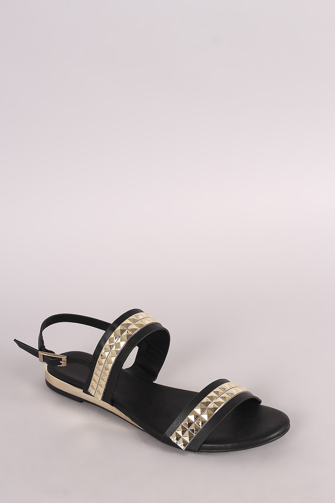 Bamboo Metallic Accent Double Band Slingback Flat Sandal