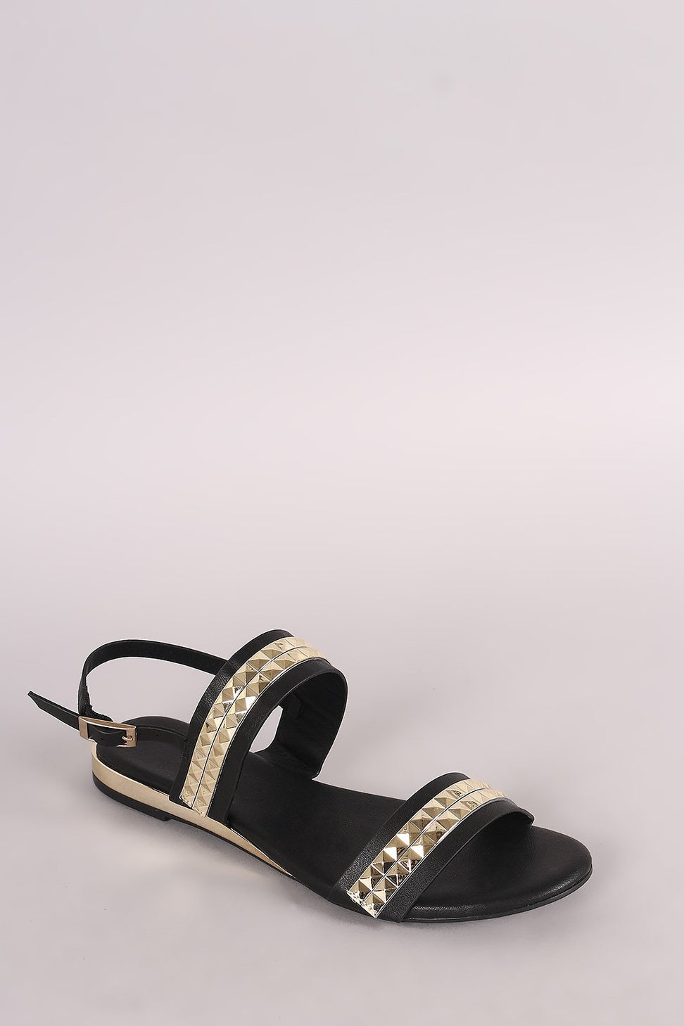 Bamboo Metallic Accent Double Band Slingback Flat Sandal