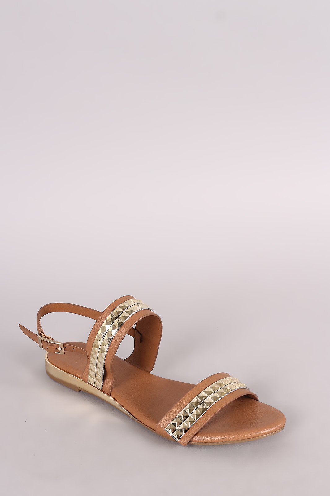 Bamboo Metallic Accent Double Band Slingback Flat Sandal