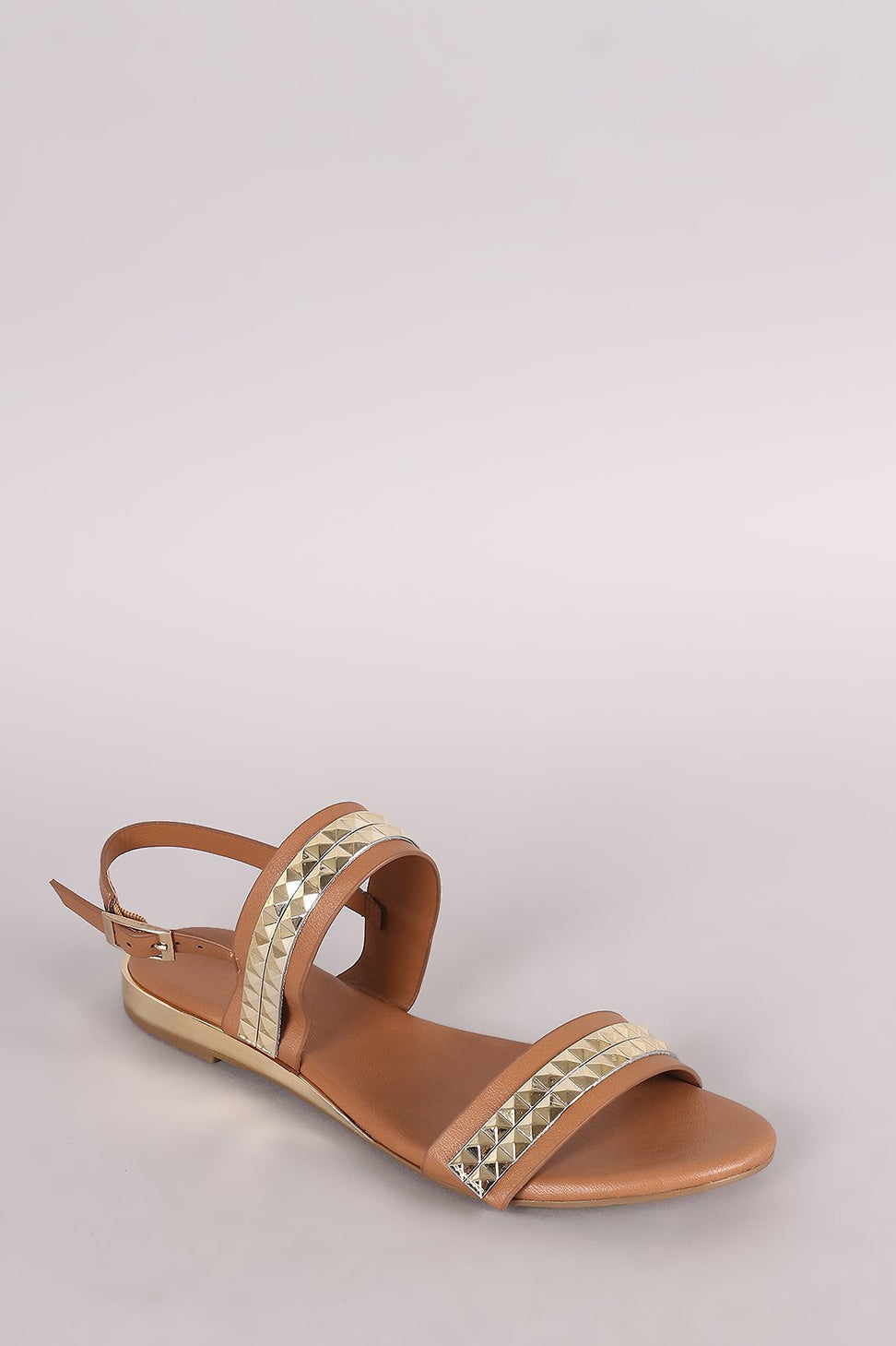 Bamboo Metallic Accent Double Band Slingback Flat Sandal