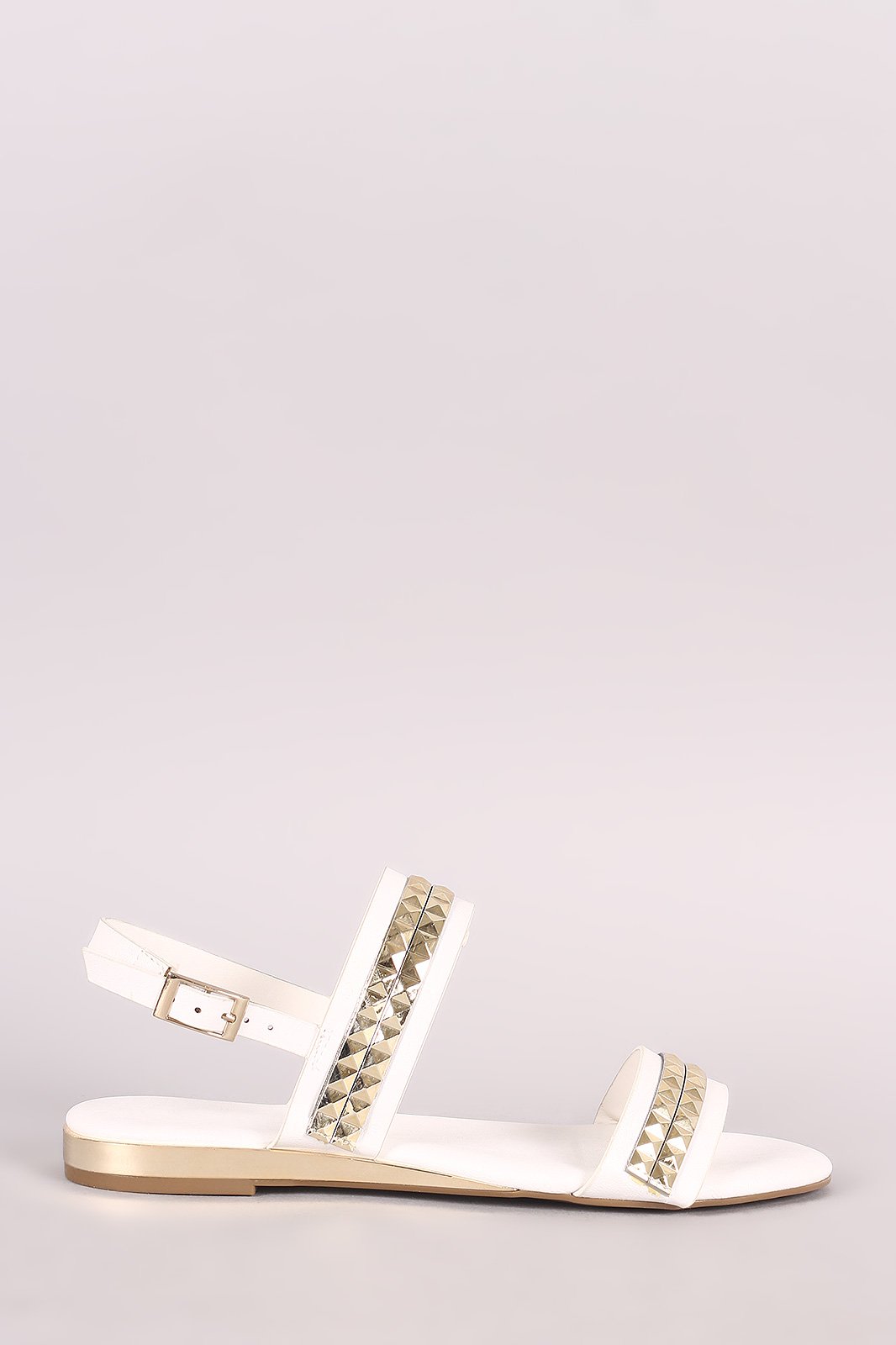 Bamboo Metallic Accent Double Band Slingback Flat Sandal