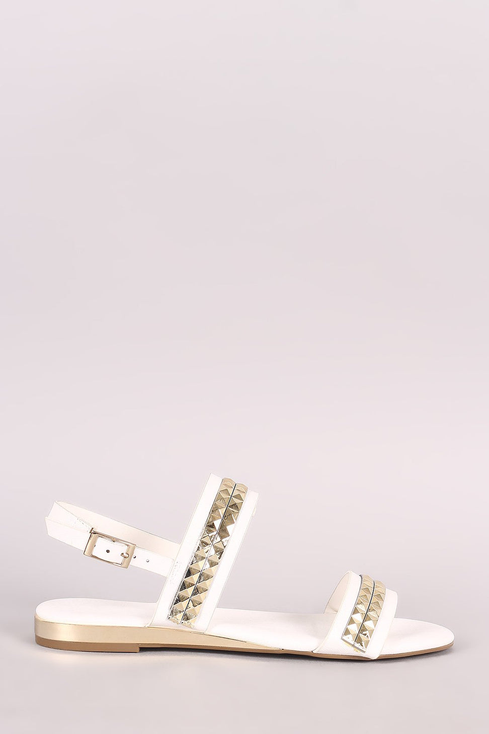 Bamboo Metallic Accent Double Band Slingback Flat Sandal