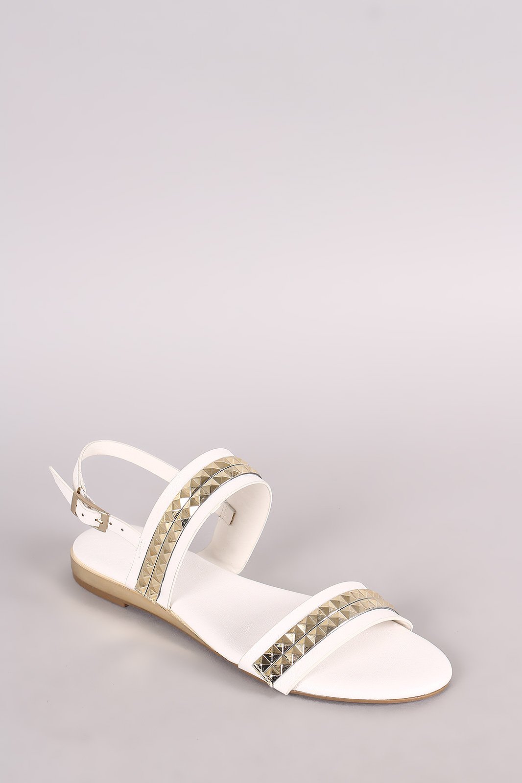 Bamboo Metallic Accent Double Band Slingback Flat Sandal