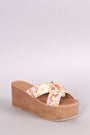 Qupid Flower Print Crisscross Flatform Wedge Sandal