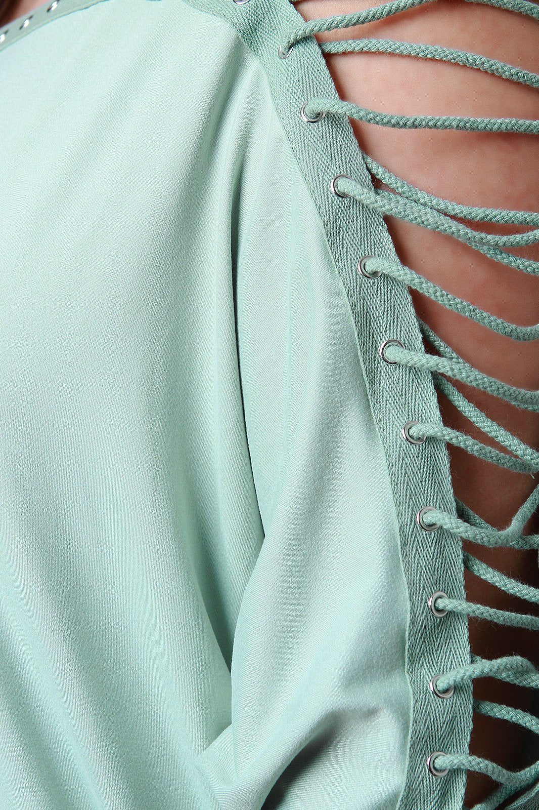 Eyelet Lace Up Dolman Sleeves Midi Dress