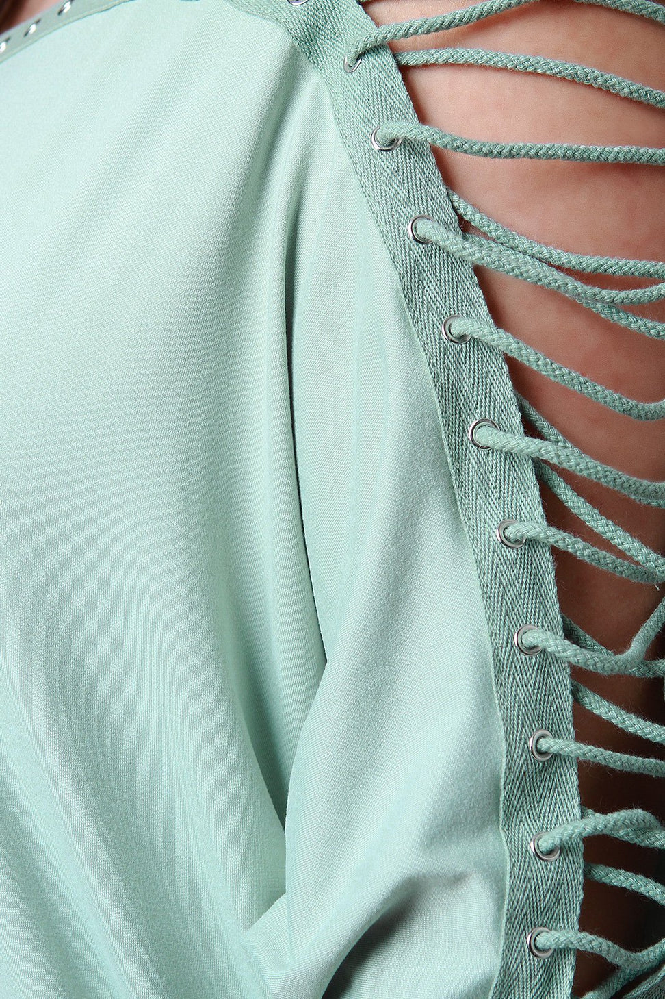 Eyelet Lace Up Dolman Sleeves Midi Dress