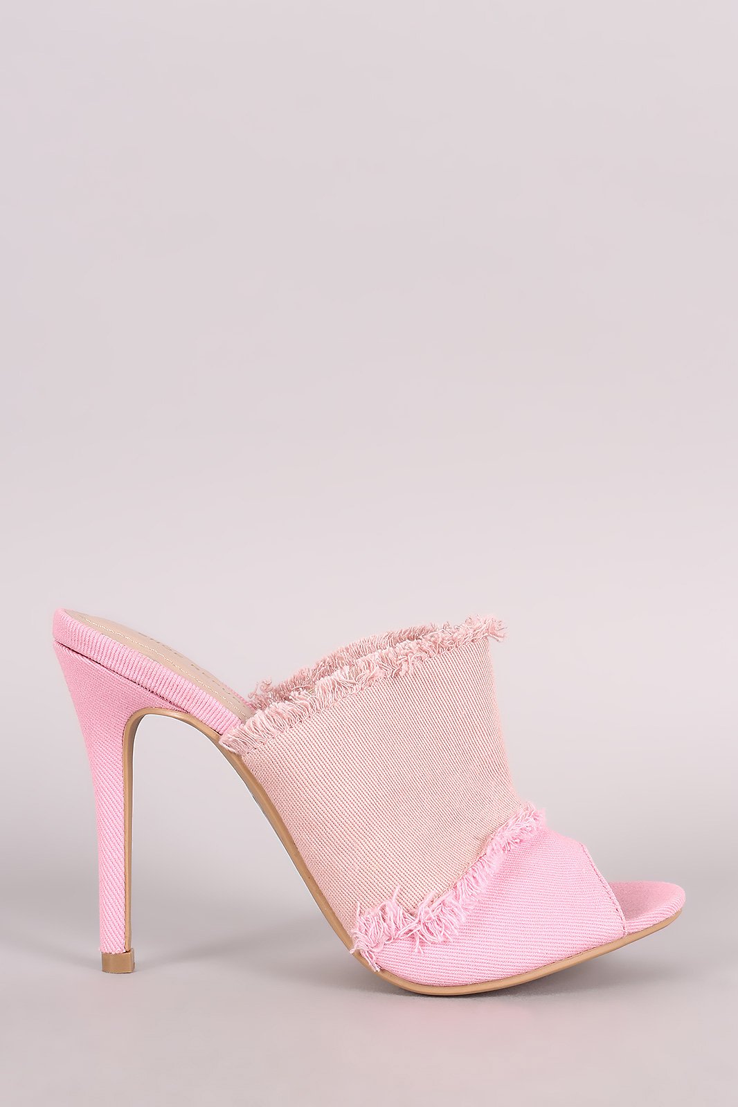 Shoe Republic LA Colorblock Frayed Denim Mule Stiletto Heel
