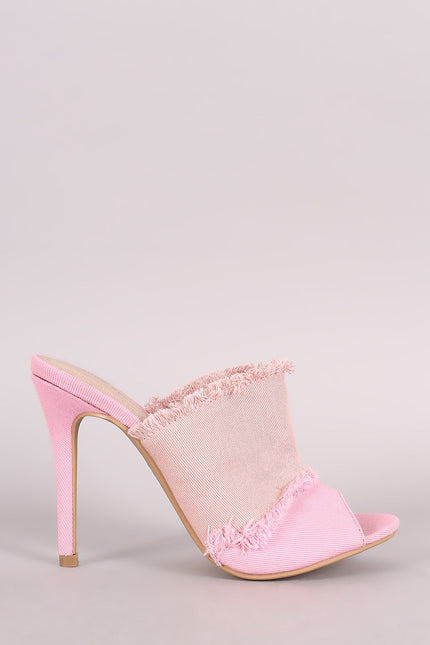 Shoe Republic LA Colorblock Frayed Denim Mule Stiletto Heel