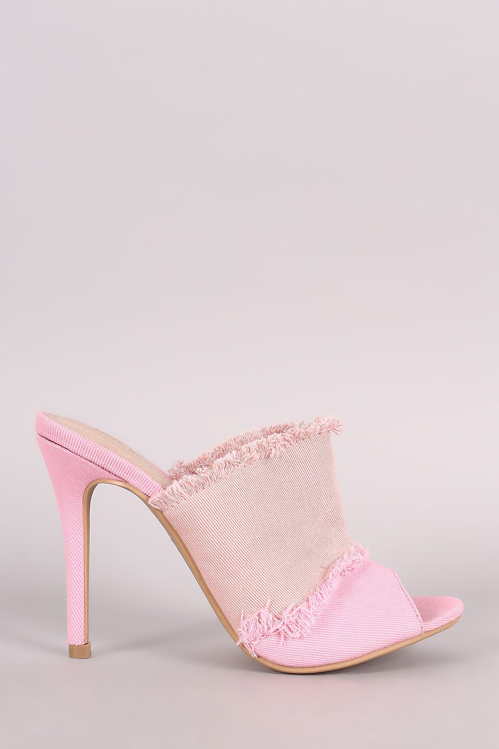 Shoe Republic LA Colorblock Frayed Denim Mule Stiletto Heel