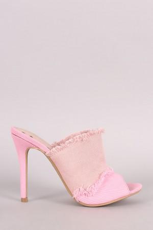 Shoe Republic LA Colorblock Frayed Denim Mule Stiletto Heel