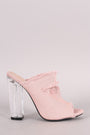 Shoe Republic LA Slit Frayed Denim Mule Chunky Clear Heel