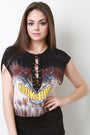 Rock N Roll Lace Up Cap Sleeve Crop Top