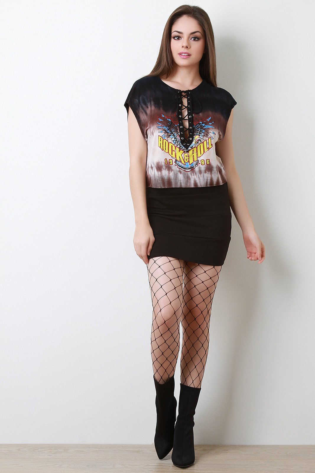 Rock N Roll Lace Up Cap Sleeve Crop Top