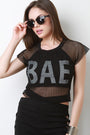 Bae Fishnet Cap Sleeve Crop Top