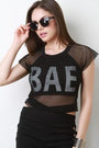 Bae Fishnet Cap Sleeve Crop Top
