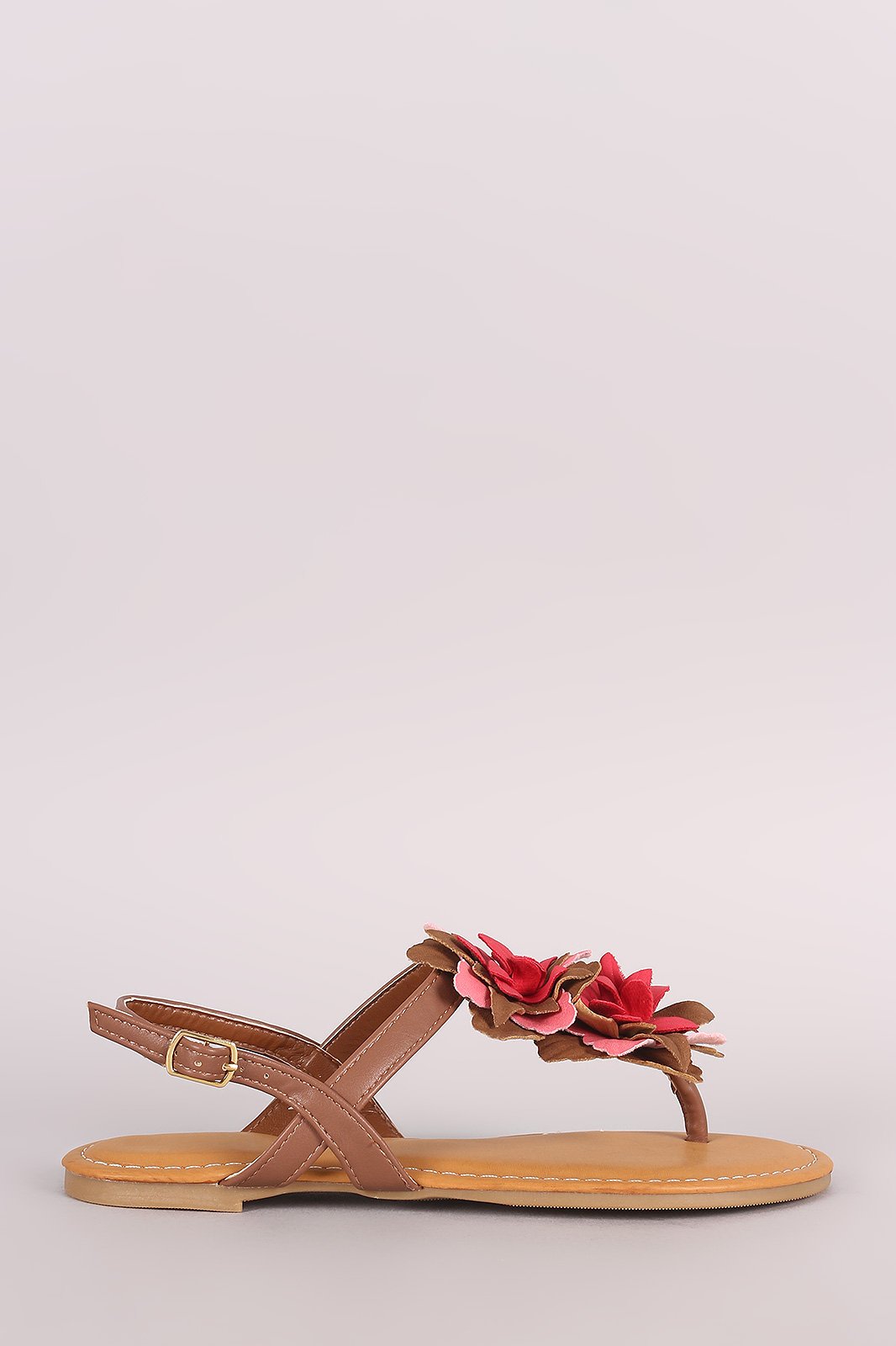 Bamboo Oversized Floral T-Strap Slingback Thong Flat Sandal