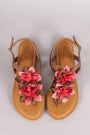 Bamboo Oversized Floral T-Strap Slingback Thong Flat Sandal